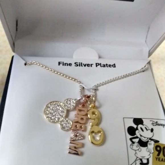 Disney Jewelry - DISNEY MICKEY MOUSE 90 YEARS DREAM TRI-COLOR CRYSTAL CHARMS NECKLACE**NEW!